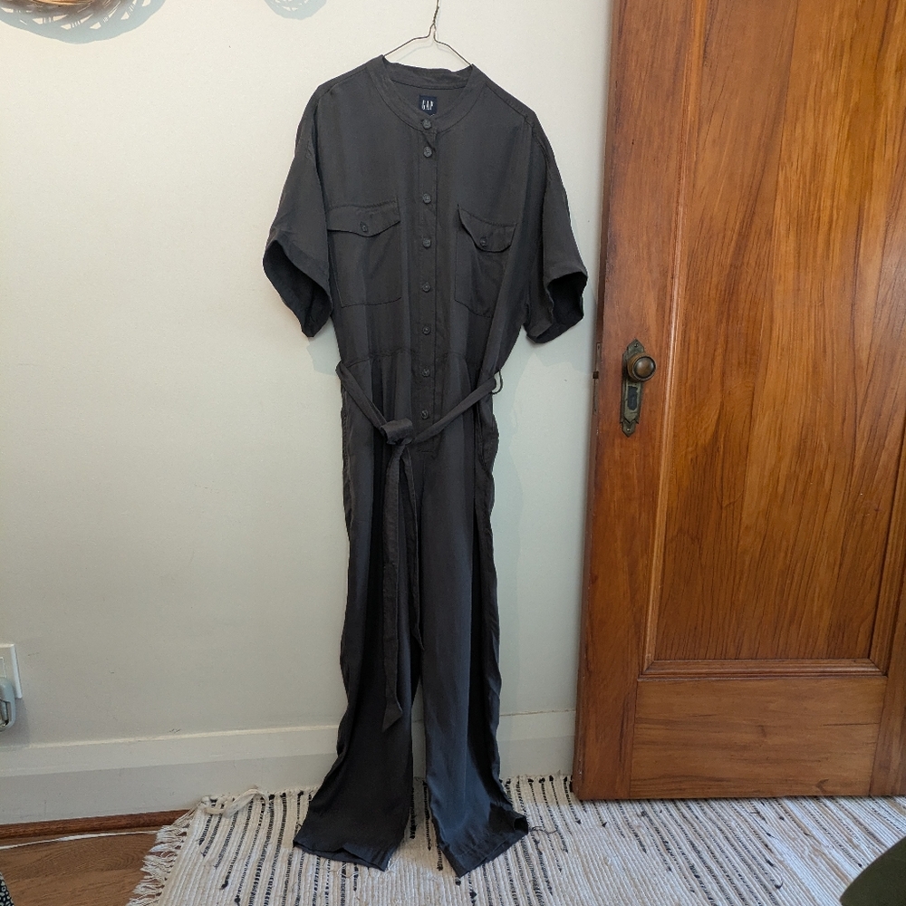 GAP Charcoal Button-Down Jumpsuit